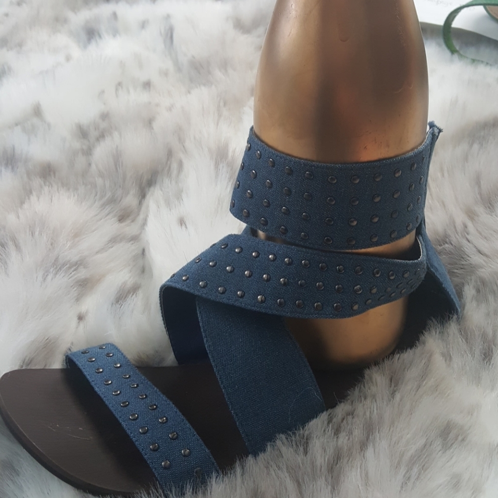 Denim sandals with studded details